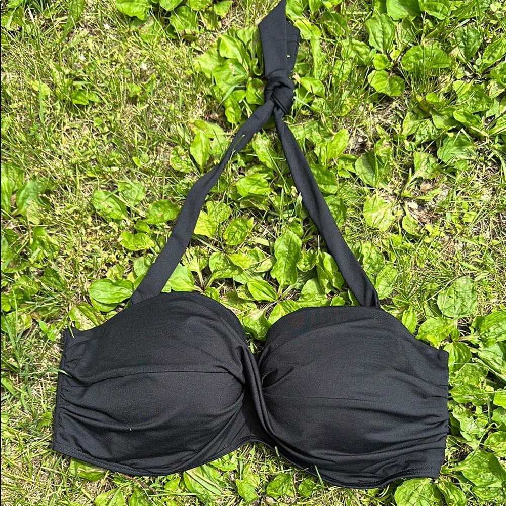 Lands' End Black Bandeau Halter Bikini Top 14DD